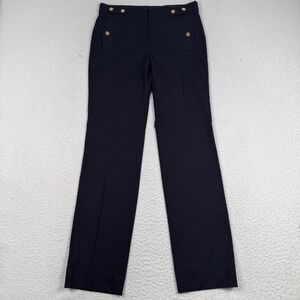 Vanessa Bruno Issi Pants Size 36 US 4-6 Straight Gold Buttons Marine Blue Career